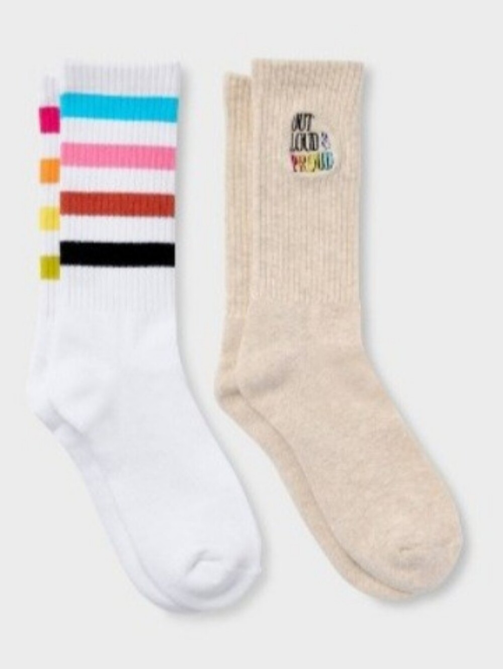 Target Men's 2-Pack Crew Socks - White & Oatmeal with Rainbow Stripes